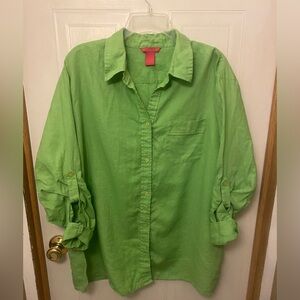 Sunny Leigh Lime Green Linen Button Down Top